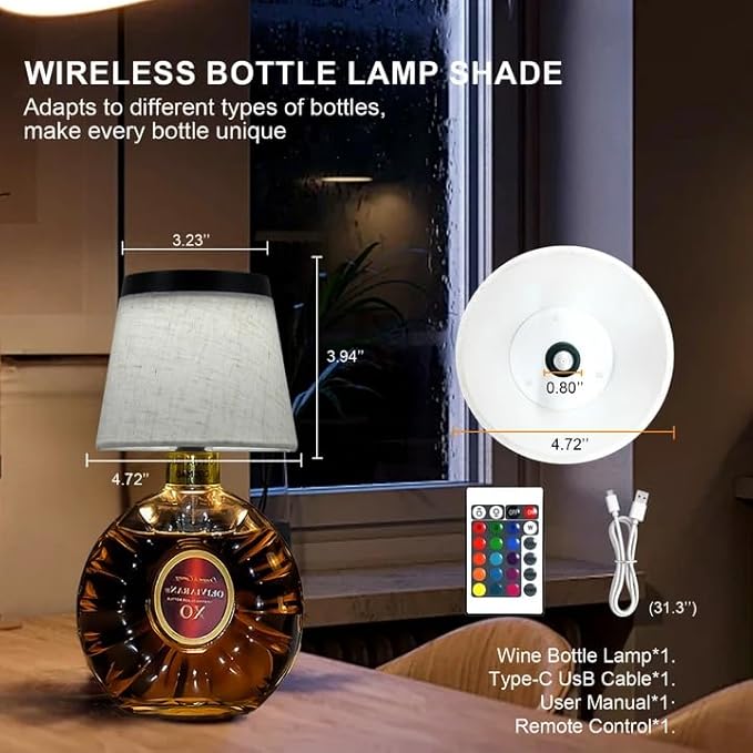 Wireless Bottle Lamp,Small Bedside Table Lamp,RGB LED Bottle Light with Remote Dimmable(RGB White Black, 1pc)