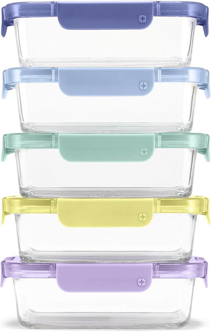 Ello Color Lock 8PC Mixed Glass Food Storage Sets, Leak-Proof Glass Food Storage Containers