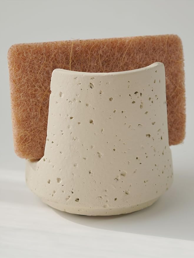Concrete Sponge Holder for Kitchen Sink Counter,Kitchen Dish Rack,Sponge Caddy for Sink Countertop Organizer and Elegant Decor,Waterproof/Heavy (Light Beige)