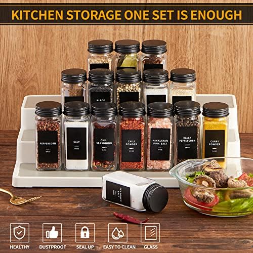 25 Glass Spice jars with label, 4oz Seasoning jars with Black Metal Lids