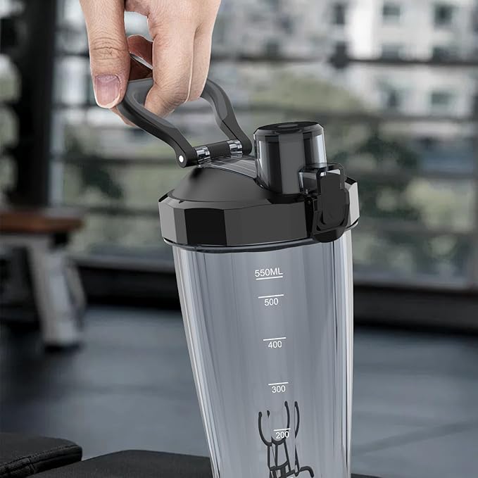Electric Shaker Bottle, 20 oz Rechargeable Shaker Cup for Protein Mixes and Pre Workout, Portable Gym Protein Blender for Meal Replacement Shakes | Leak-Proof w/Handle | BPA Free (Black)