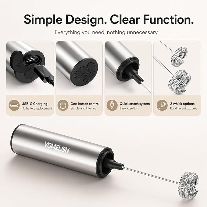 Rechargeable Milk Frother Battery Operated,2-Speed Portable Travel Frother,Electric Milk Foamer Coffee Frother for Latte, Cappuccino, Hot Chocolate Drink Mixer with Double Mini Whisks and USB Cable
