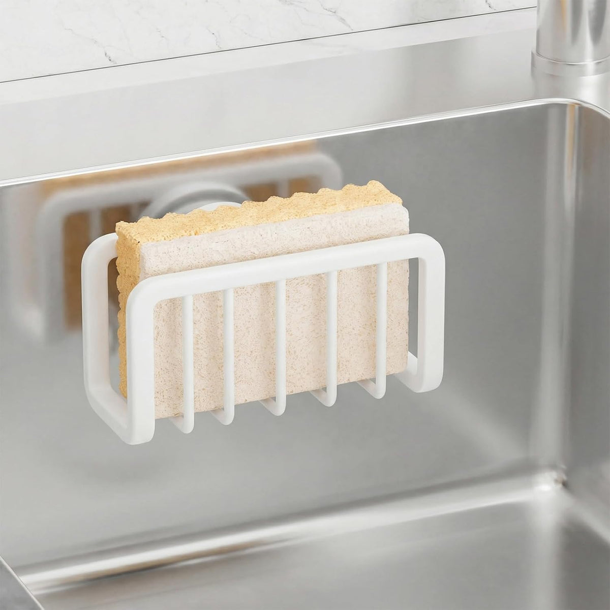 Rustproof Sponge Holder for Kitchen Sink with Suction Cup-White