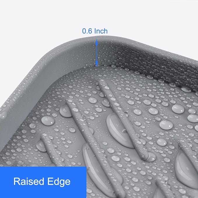 Large Sponge Holder for Kitchen, Silicone Tray with Drain Spout for Dispenser, Scrubber, Bottle, Soap Holder for Shower Bathroom (Grey, 9.8" x 4.9")