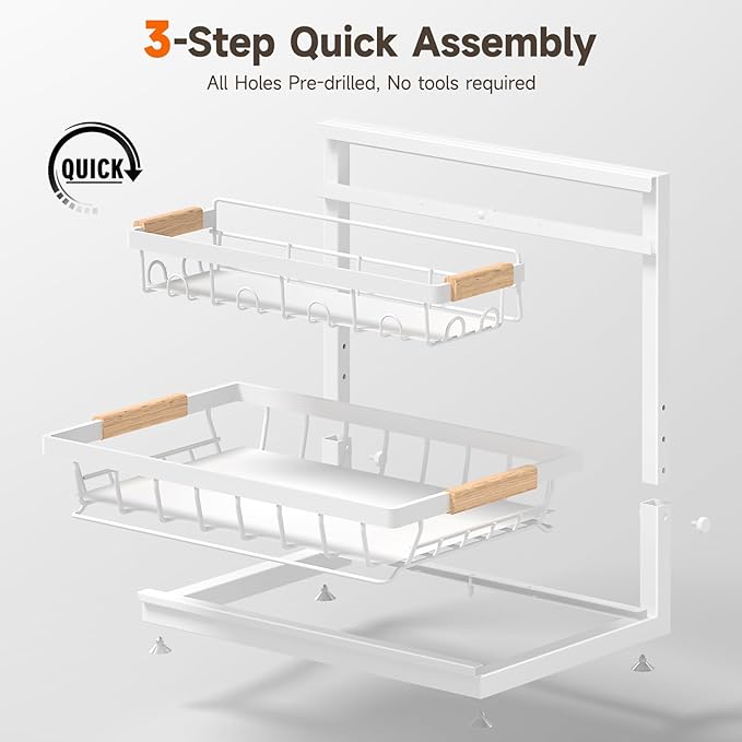 Sevenblue 2 Packs Under Sink Organizer, Height Adjustable 2 Tier Under Kitchen Sink Organizer, Multi-Purpose Storage Shelf for Kitchen Bathroom Cabinet