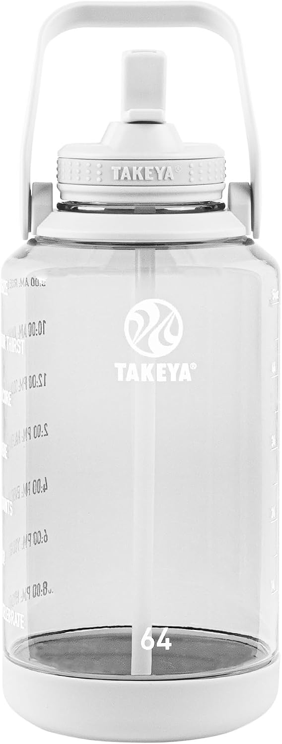 Motivational Water Bottle with Straw Lid and Time Marker (64 oz, Cloud White) - Leakproof, BPA Free Water Bottle for Daily Intake Tracking