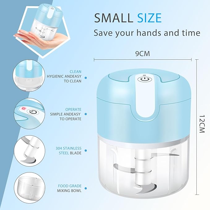 EASYSPEED Electric Garlic Chopper 1Cup, Mini USB Charging Wireless Food Processor with 304 Stainless Steel, 3 Sharp Blades, Portable Kitchen Vegetable Grinder for Onion, Garlic, Ginger, Baby Food