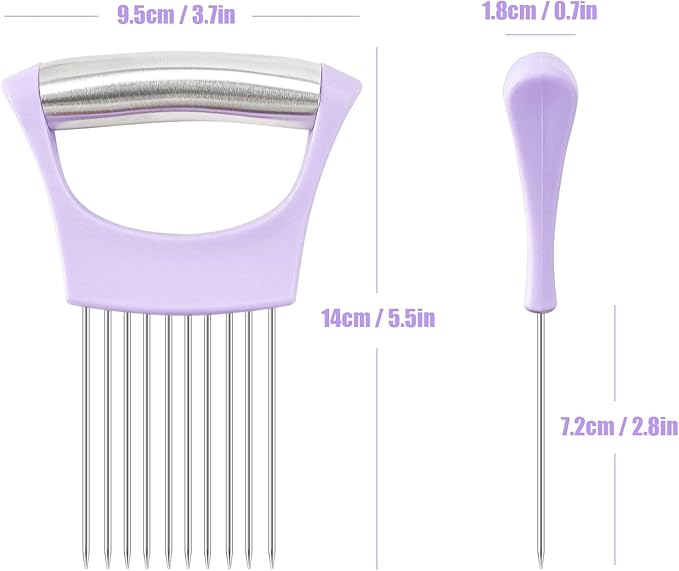 Stainless Steel Onion Holder for Slicing,Onion Slicer Holder, Onion Cutter for Slicing of Onions, Tomatoes,Avocados,Eggs and Other Vegetables,Kitchen Utensils Gift (Purple)
