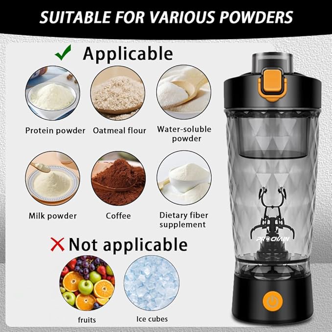 PROCHAIN Electric Protein Shaker Bottle, Protein Shakes Mixer, Portable Pre Workout Self Mixing Cup, Made with BPA-Free Tritan, 22oz