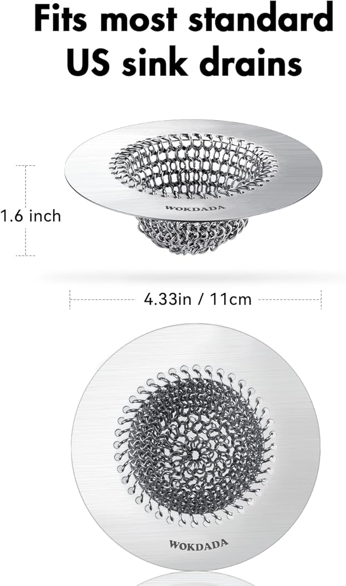 wokdada 4 PCS Kitchen Sink Drain Strainer, Flippable Mesh Sink Strainer, 304 Stainless Steel Sink Screen, Easy Clean Large Basket Strainer, Anti-Clog Garbage Disposal Cover Fit for Standard Sink Drain