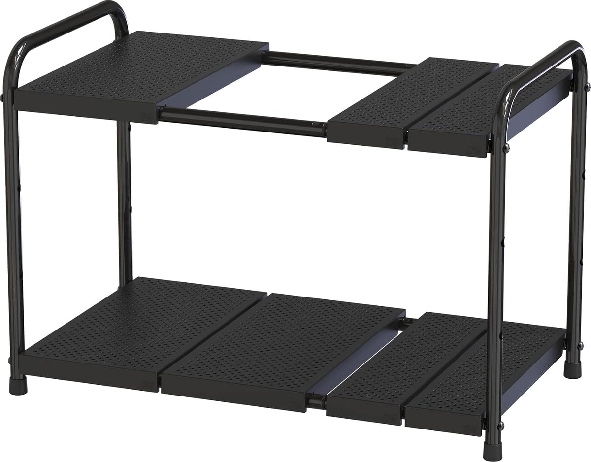 Under Sink 2 Tier Expandable Shelf Organizer, Black