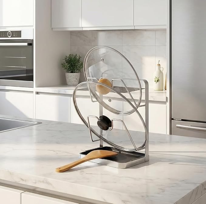 Pot Lid Holder and Rack Multi-functional Pot Lid Organizer， Convenient Cooking Designed for Pots with Lid Diameter 7.5 to 14 Inches， Keeps Countertops Clean and Accessible Cooking Tools