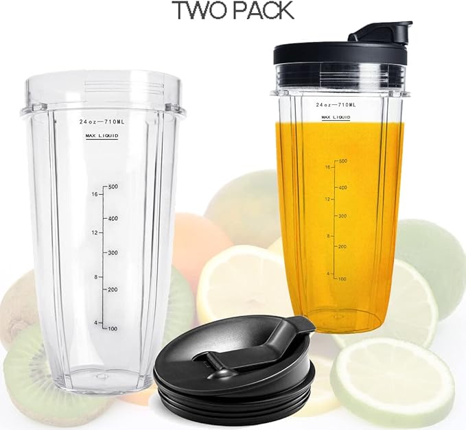 24OZ Cups BN401, SS101, BN400, BN800, BN801 For Ninja Nutri Blender, SS351, SS151 TWISTi DUO Replacement Cups, with Upgraded Sip and Seal Lids- Convenient to Drink Directly.(2 Pack)