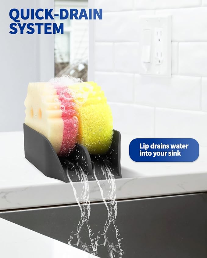 Smiley Face Sponge Holder for Scrub Daddy Kitchen Sink with Drain Spout, Sponge Holder, Large Soap Dish, Sink Caddy Organizer, Dishwasher Safe, Kitchen Accessories