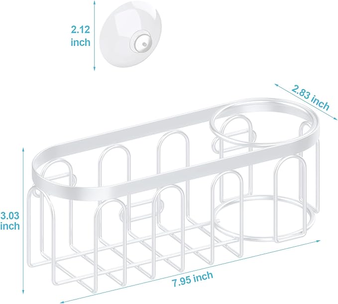 2-in-1 Sponge Holder for Kitchen Sink, Sink Caddy Kitchen Sink Organizer with 3 Suction Cups, No Drill Rustproof Sink Sponge Holder for Dish Brush, Soap & Sponge (White)
