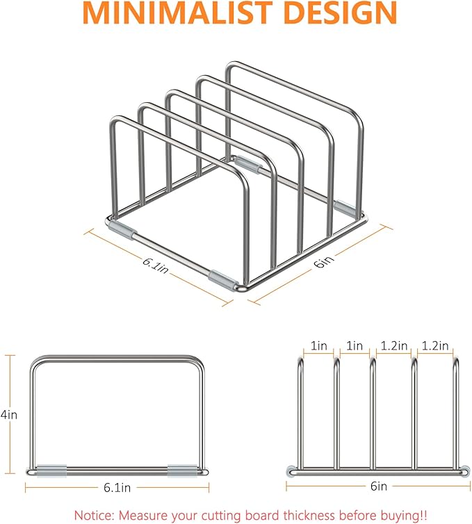 KORRTFID Cutting Board Holder Stand, Chopping Board Storage Rack, Cutting Board Organizer, 304 Stainless Steel Chopping Board Holder, Cookie Sheets Organizer 1.0+1.2 Inch Width Slots(Large)
