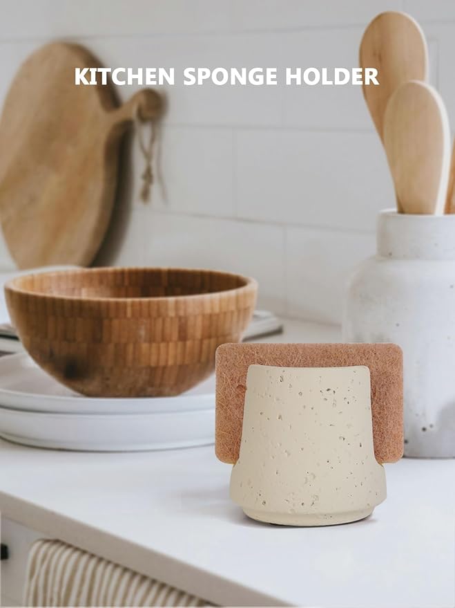 Concrete Sponge Holder for Kitchen Sink Counter,Kitchen Dish Rack,Sponge Caddy for Sink Countertop Organizer and Elegant Decor,Waterproof/Heavy (Light Beige)