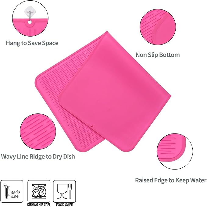 MicoYang Silicone Dish Drying Mat for Multiple Usage,Easy clean,Eco-friendly,Heat-resistant Silicone Mat for Kitchen Counter or Sink,Refrigerator or Drawer Liner Rose 5XL 36inches x 18inches