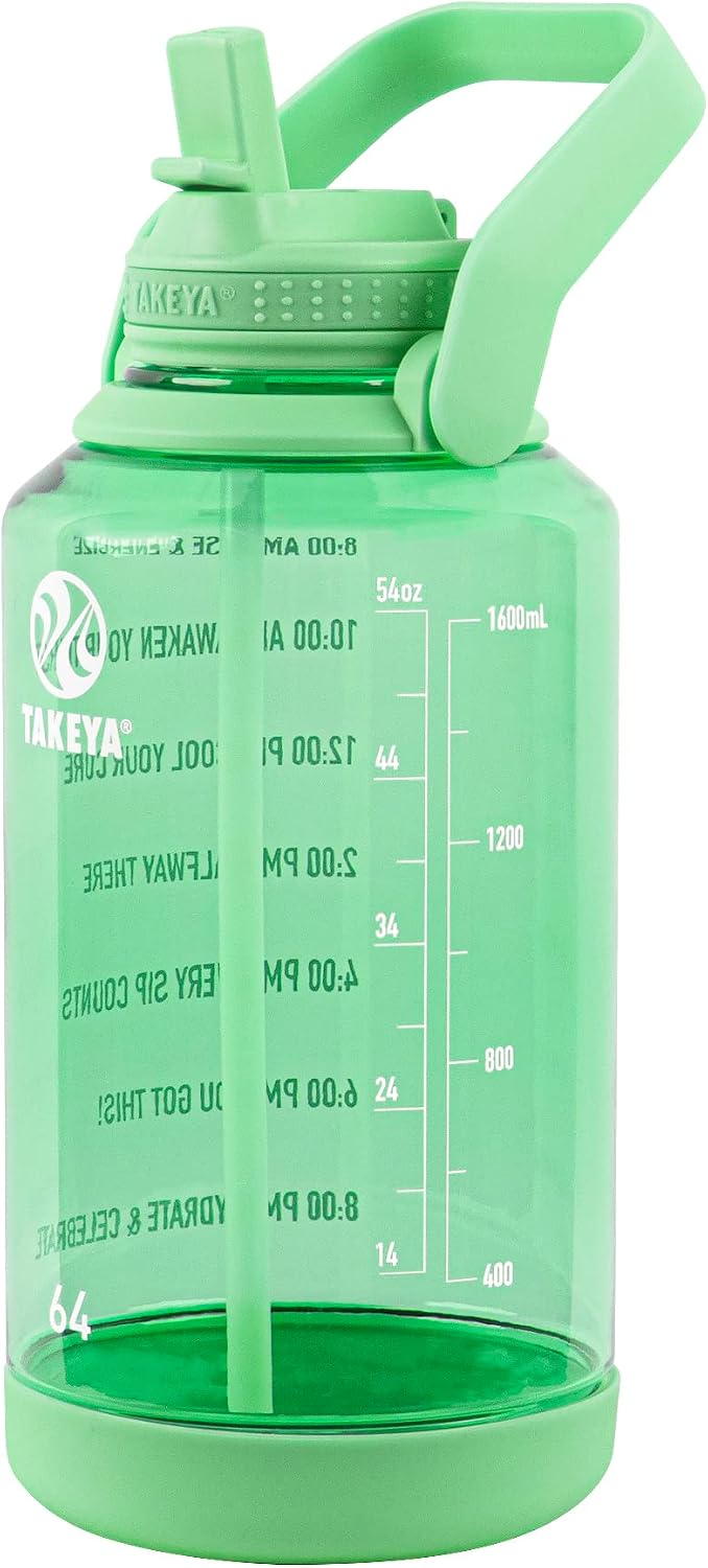 Motivational Water Bottle with Straw Lid and Time Marker (64 oz, Pistachio Green) - Leakproof, BPA Free Water Bottle for Daily Intake Tracking