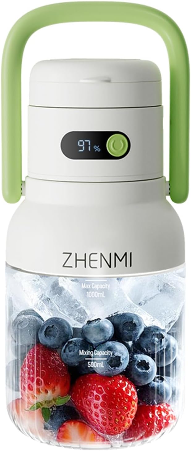 Portable Blender, 1000ml Capacity, Stainless Steel 12-Blade System, Portable Ice Crushing Juicer-for Shakes & Smoothies, BPA Free, 2 Leakproof-Lids & Straw, USB Rechargeable