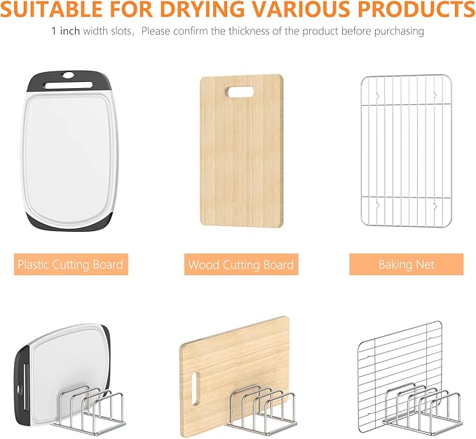 KORRTFID Cutting Board Organizer Stand Holder,304 Stainless Steel Chopping Board Holder,Pot Pan Lid Holder Rack kitchen Shelf Bakeware,Cookie Sheets Organizer (1.0 Inch Width Slots)