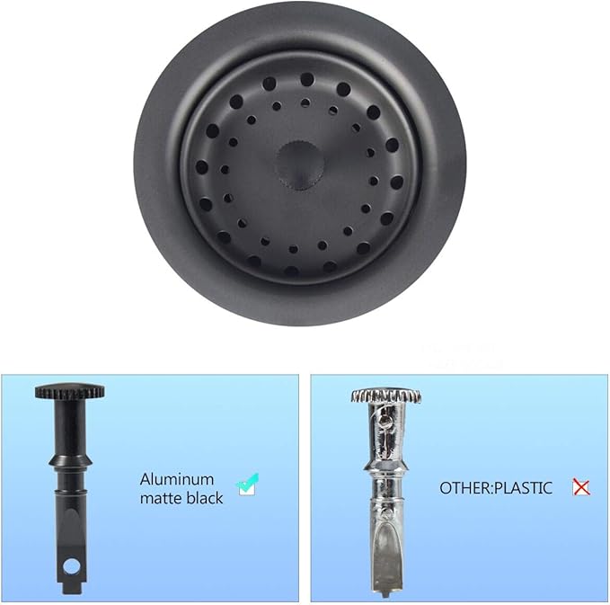 Uni-Green Matte Black Kitchen Sink Drain Kit for Standard 3-1/2 Inch Drain - Fit 1-1/2 inch Pipe - Stainless Steel Basket with Knob - Rubber Stopper Bottom - 3.5" Kitchen Sink Drain Replacement Kit