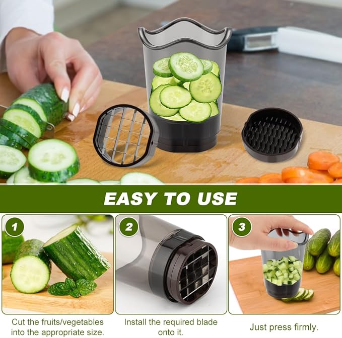 Fruit Slicer Cup, Strawberry Slicer Grape Cutter & Egg Slicer with Stainless Blades - Detachable Fruit and Vegetable Dicer Cup with Blades for Banana, Kiwi, Onion