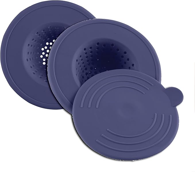 COOK WITH COLOR Kitchen Sink Strainer, Silicone, Flexible Sink Strainer, Sink Drain Strainer, 3 Pc Blue