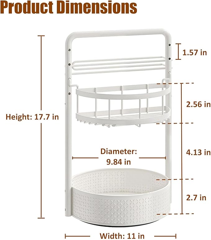 JEESA Rotating Spice Rack with Paper Towel Holder, 2 Tier Lazy Susan for Spices, Sturdy Iron Seasoning Organizer for Kitchen Countertop, White