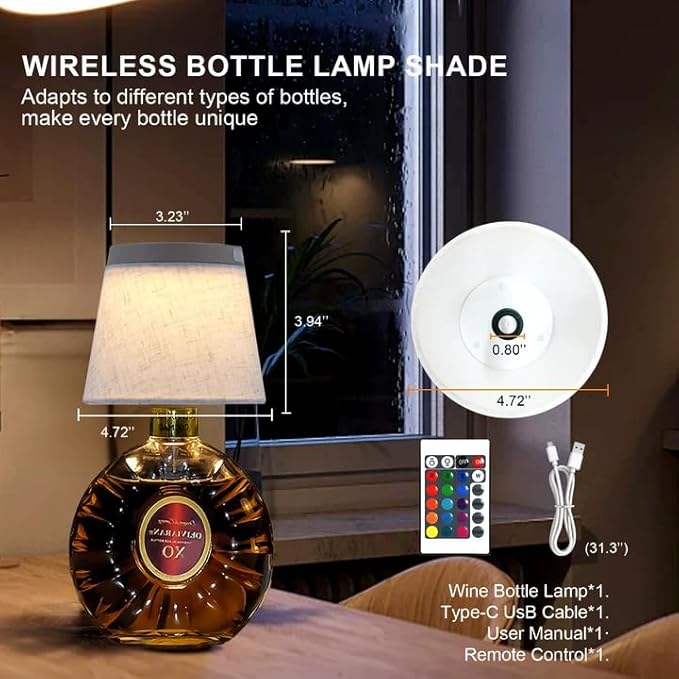 Wireless Bottle Lamp,Small Bedside Table Lamp,RGB LED Bottle Light with Remote Dimmable(RGB White Gray, 1pc)