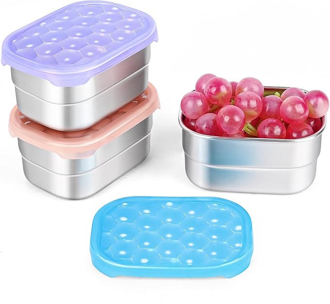 Tanjiae Snack Pro - Small (1 CUP) Stainless Steel Snack Containers for Kids | Easy Open Leak Proof Food Containers with Silicone Lids - Perfect Metal Toddler Lunch Box for Daycare and School (8oz*3)