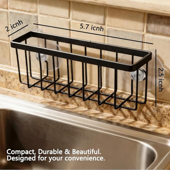 JANE'S CUTIE Kitchen Sink Sponge Holder, Kitchen Sink Sponge Rack, Sink Box, Dishwashing Soap Holder (Black)