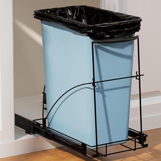 Tanamu Pull Out Trash Can Under Cabinet & Under Sink Garbage Can Pull Out，Heavy Duty Cabinet Organizer Roll Out Kit，Requires 13" W X 18" D Minimum Cabinets， Black Finish， (Waste Bin Not Included)