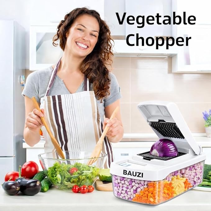 12-in-1 ABS Vegetable Chopper, Onion Cutter with Container, Food Slicer Dicer & Grater, Multifunction Kitchen Gadget for Fruits & Vegetables, BPA Free