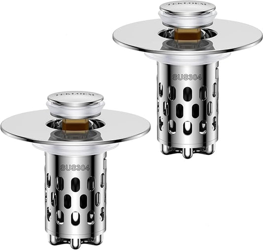 Bathroom Sink Drain Strainer, Silver, 2 Pack
