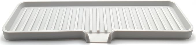 Silicone Soap Dish Tray and Sponge Holder with Drain Chute, Light Grey, 12"x4"