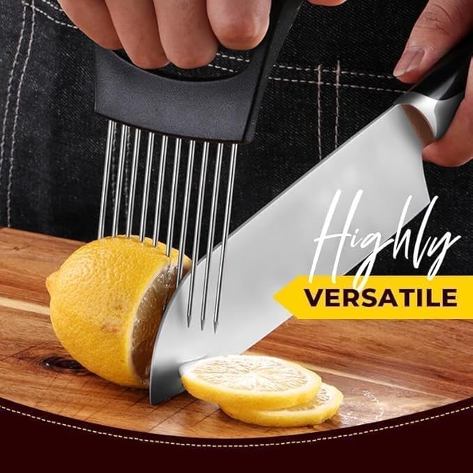 Upgrade Onion Holder for Slicing, Stainless Steel Lemon Slicer Onion Cutter for Slicing, Vegetable Cutter for Potato and Tomato, Avocados, Eggs, Meat, Kitchen Chopper Slicings Tool (Black A, 1PC)