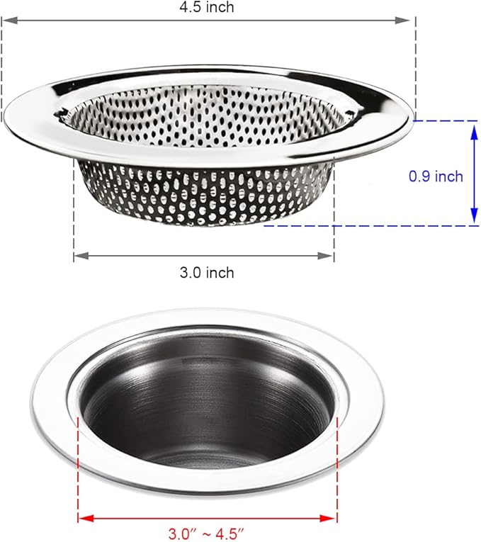 Seatery 4-Piece Kitchen Sink Strainers - 4.5 Inch Stainless Steel Sink Drain Filter with Food Scraps Catcher