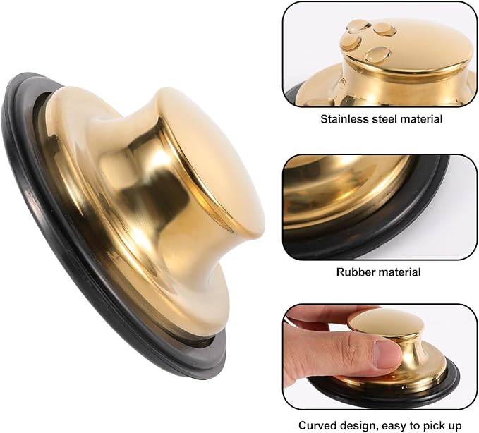 RQYEKDO Kitchen Sink Strainers Sink Stopper Kits, Stainless Steel Sink Drain Strainer Set, Large Wide Rim 4.4" Diameter Food Catcher Garbage Disposal Plug for Most Sink Drains Basket Filter (Gold)