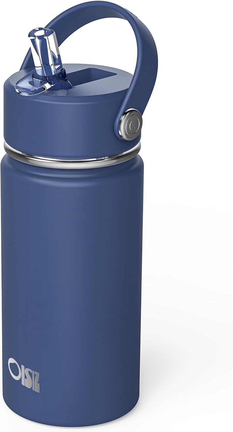 Kids Water Bottle with Straw Lid 14oz, Vacuum Insulated 316 Stainless Steel Water Bottles for Kids for School, Leakproof Water Bottle, BPA Free and Keep Cold for 24 Hours