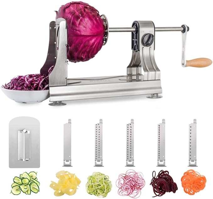6-Blade Vegetable Spiralizer Spiral Slicer Veggie Pasta Spaghetti Maker for Healthy Low Carb/Paleo/Gluten - 304 Food Stainless Steel Body