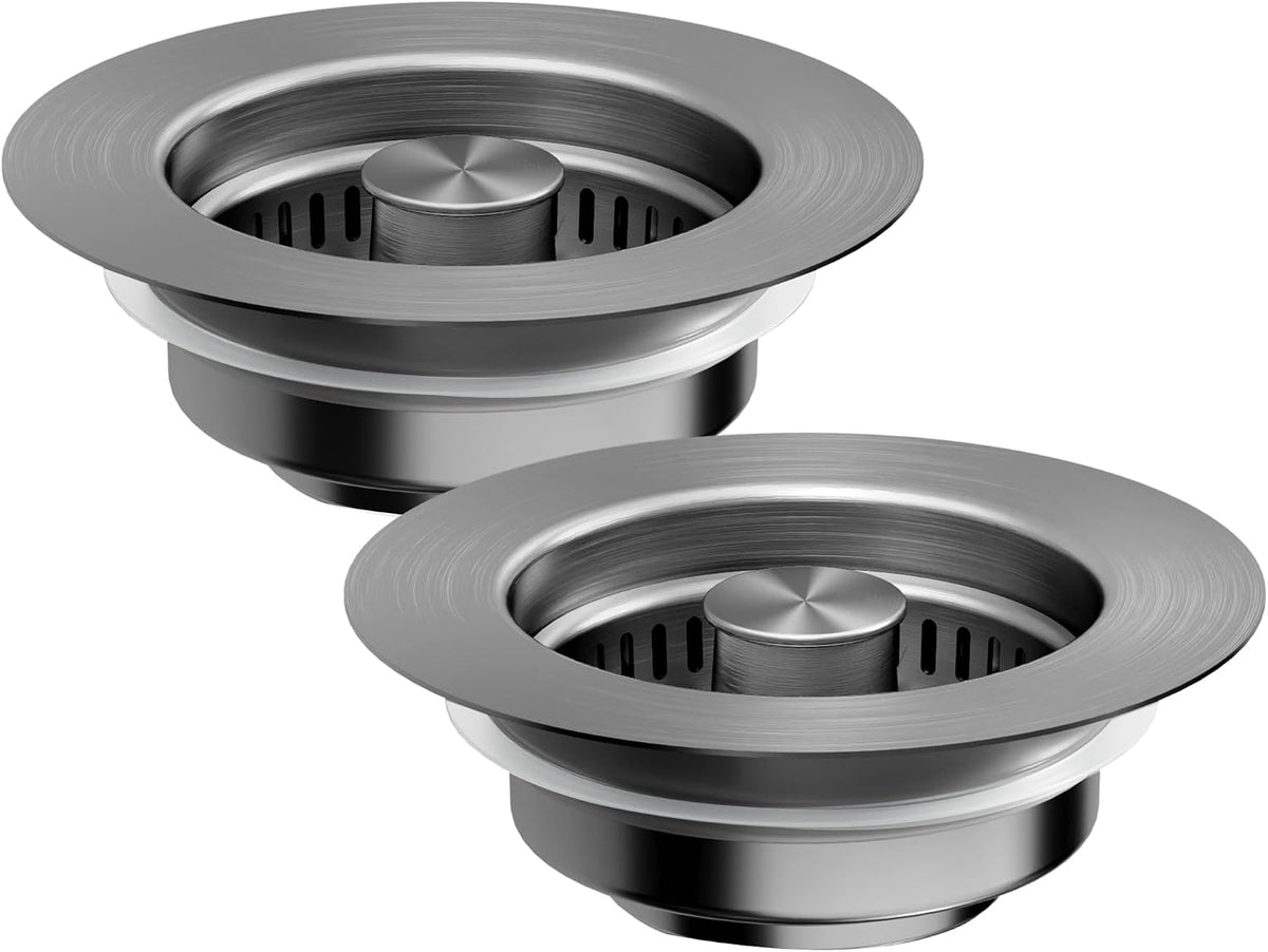 Kitchen Sink Drain Strainer - 2-Pack 3-in-1 Stainless Steel Kitchen Sink Stopper Pop-Up Sink Drain Strainer Basket Kitchen Sink Stopper for US Standard 3-1/2'' Drain | Gunmetal Gray