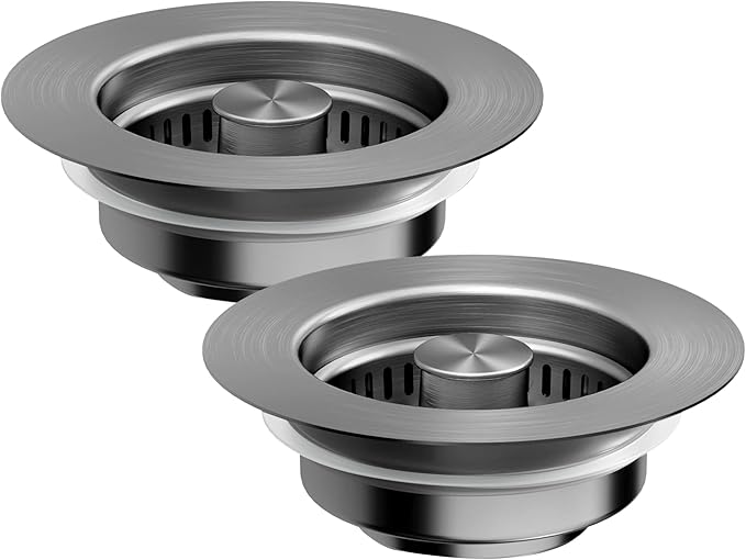 NinjaTiger Kitchen Sink Drain Strainer - 2-Pack 3-in-1 Stainless Steel Kitchen Sink Stopper Pop-Up Sink Drain Strainer Basket Kitchen Sink Stopper for US Standard 3-1/2'' Drain | Gunmetal Gray
