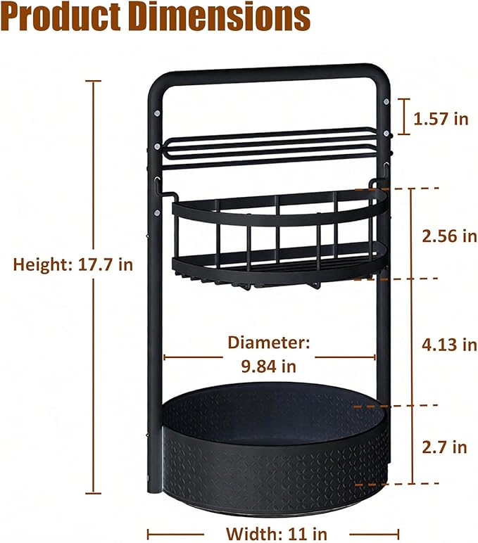 JEESA Rotating Spice Rack with Paper Towel Holder, 2 Tier Lazy Susan for Spices, Sturdy Iron Seasoning Organizer for Kitchen Countertop, Black