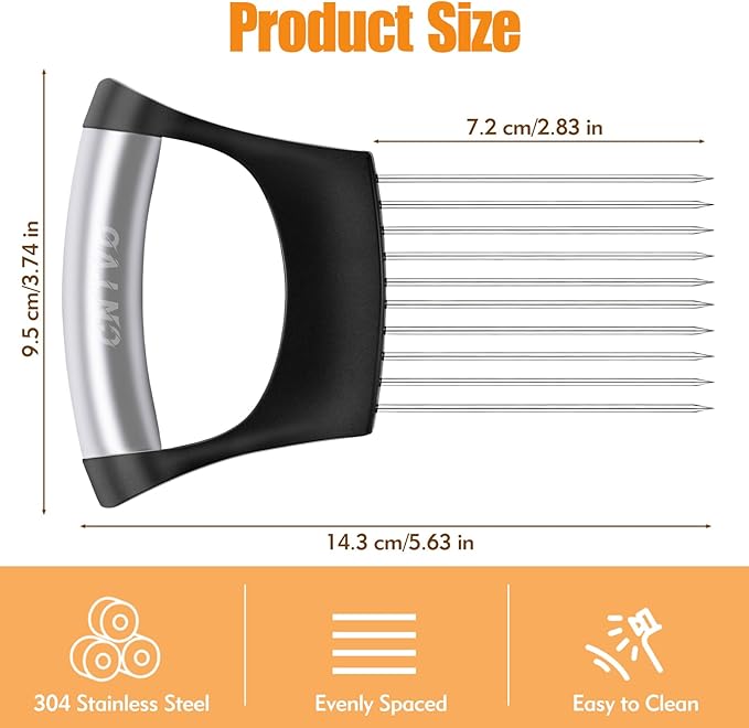 Onion Holder for Slicing, Stainless Steel Onion Slicer, Onions Slicer Holder with Protective Cover, Multi-Use Vegetable Chopper for Onions Tomatoes Avocados Potato Eggs Kiwifruit Meat Lemon
