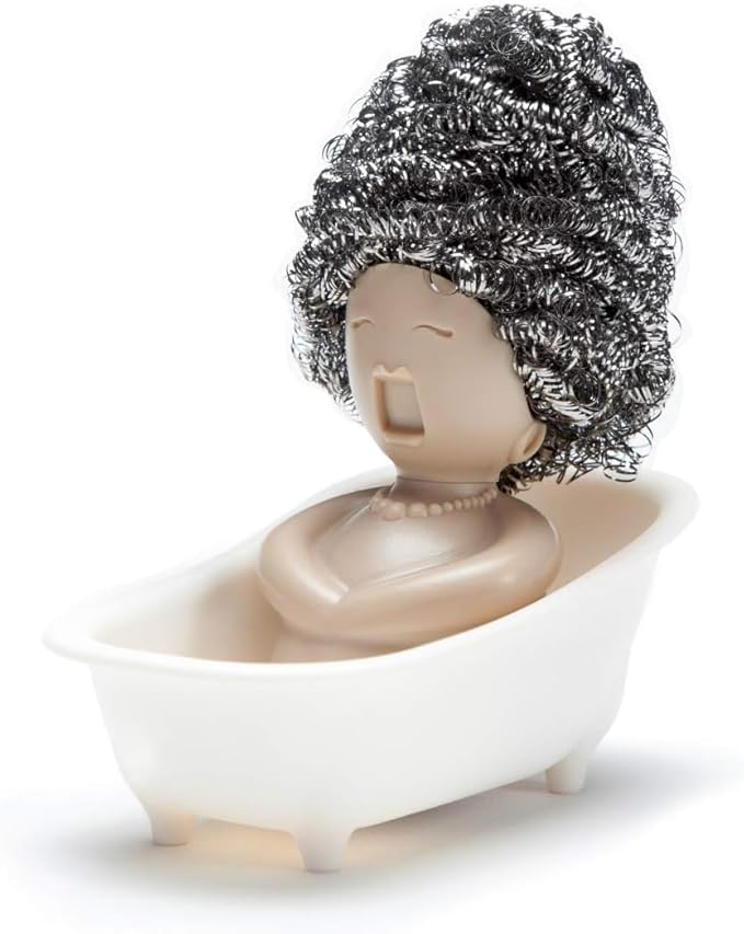 PELEG DESIGN Soap Opera Sponge Holder for Kitchen Sink Cute & Funny Dish Scrubber Holder Kitchen Organizer - Includes 1 Metal Scrubber