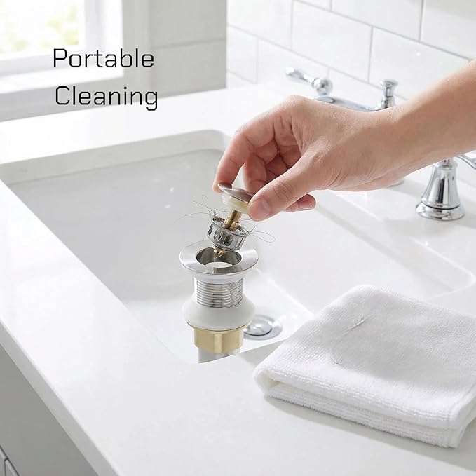 Bathroom Sink Drain, Drain Stopper Bathroom Sink with Overflow, Assembly with Detachable Strainer Basket, Built in Anti Clogging Pop Up Drain Strainer, Stainless Steel Brushed Nickel 1Pcs