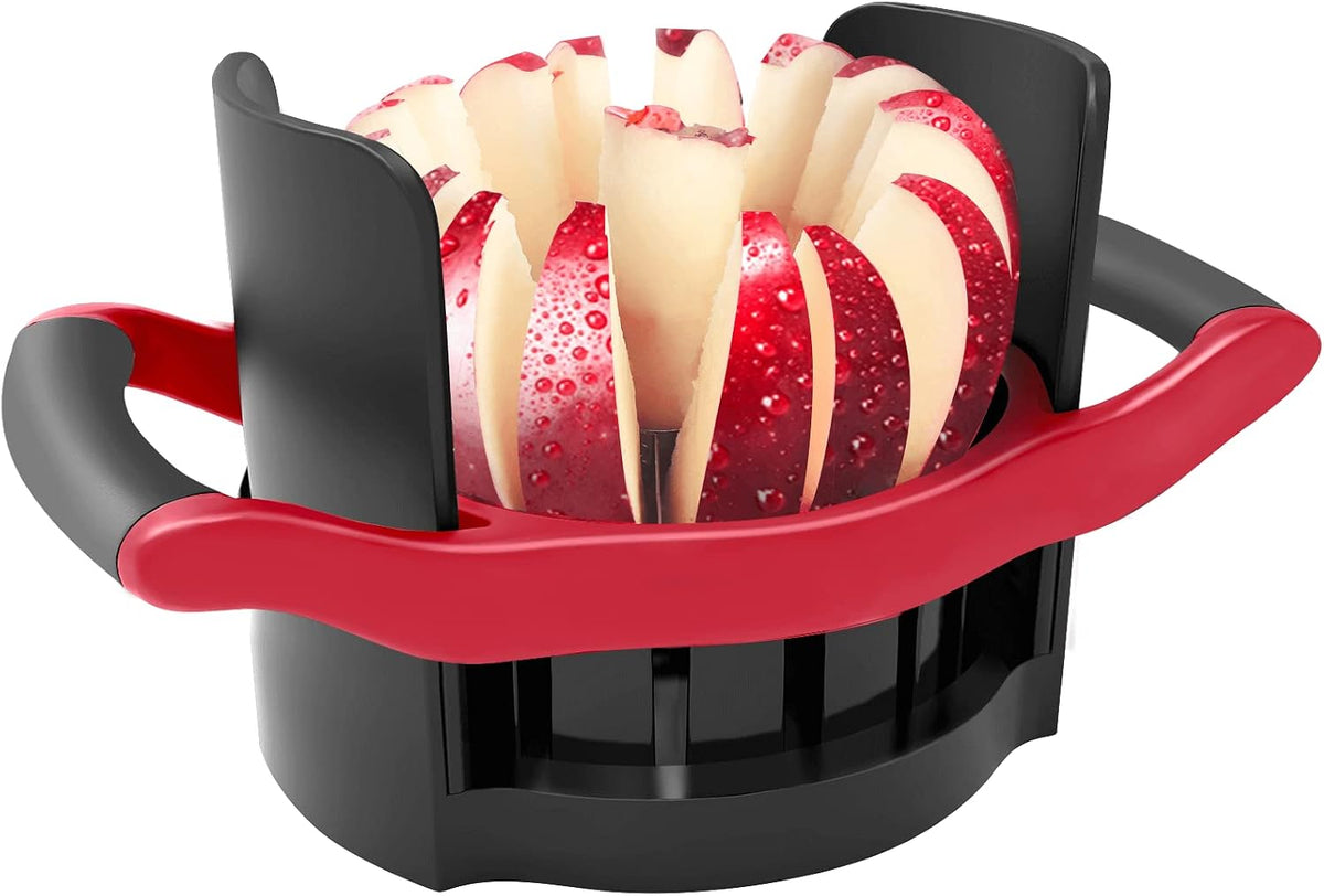 Apple Slicer and Corer, [Large Size] 16-Blade Heavy Duty Apple Cutter with Base, [Upgraded] Cut Apples All The Way Through, Stainless Steel Ultra-Sharp Blade, Fruit & Vegetable Divider, Red