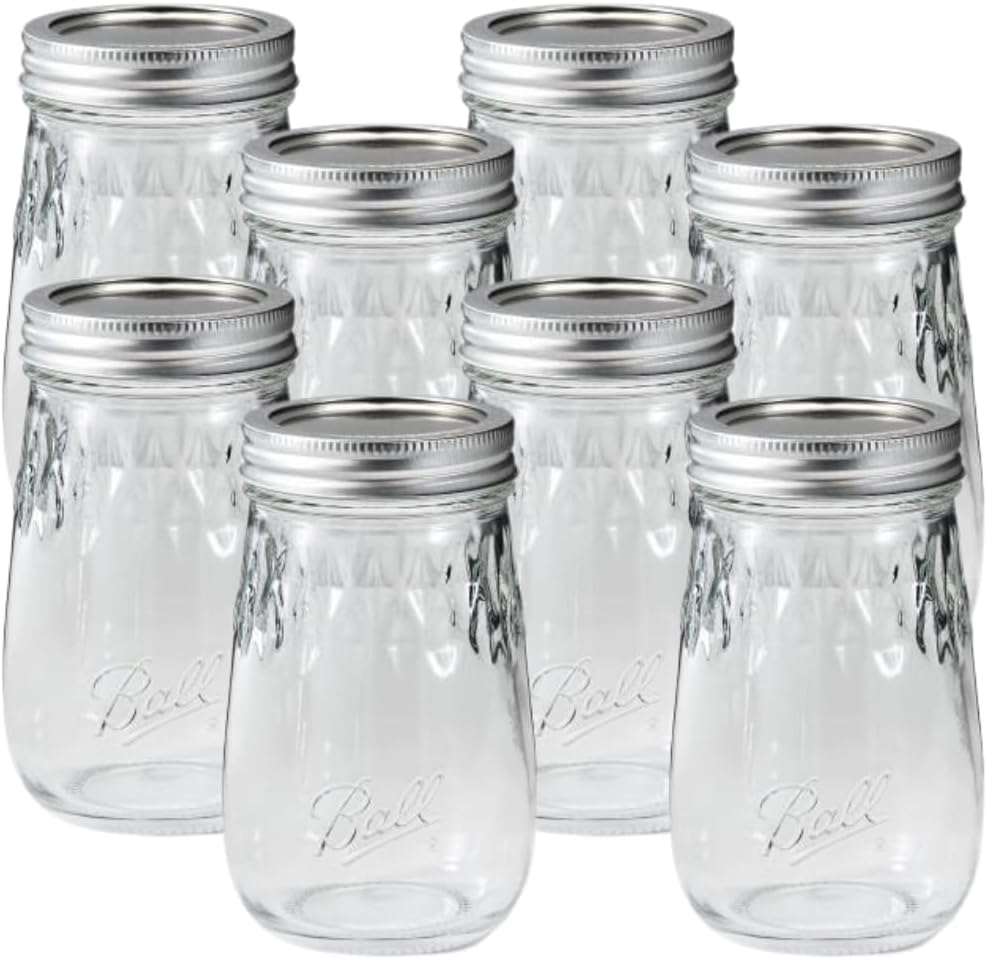 Glass Flute Mason Jar, Regular Mouth, Pint Size, 16 OZ (Pack of 8)