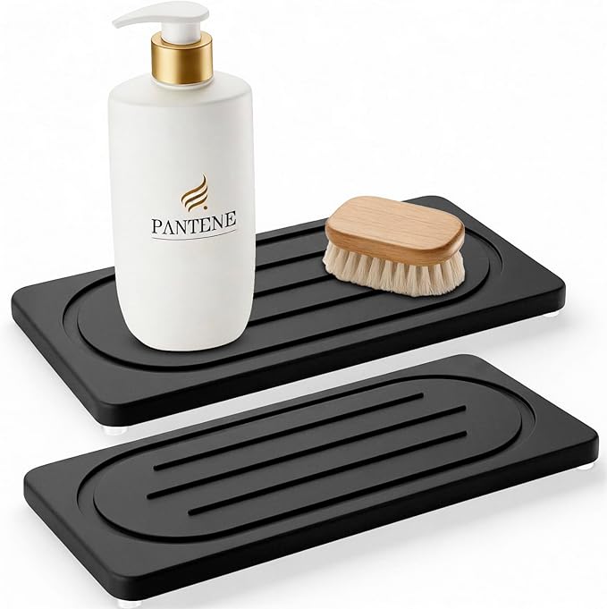 Water Absorbing Stone Trays for Bathroom Sink Kitchen Counter, Quick Dry Dish Soap Dispenser Sponge Holder for Hand Soaps Plants Toiletries, Stain Resistance Countertop Fast Drying Counter Trays